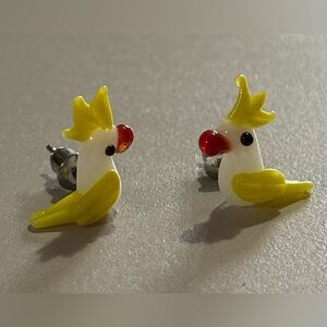 New Glass Yellow and Red Bird Earrings